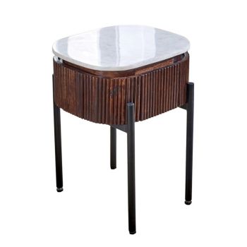 Opal Bedside Table with Marble Top & Metal Legs - - L40 x W45 x H60 cm