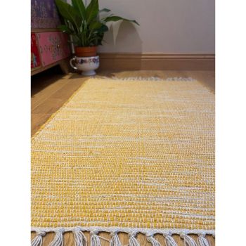 Hush Hand Loomed Soft Rug in Muted Colours - Cotton - L60 x W90 cm - Mustard Yellow