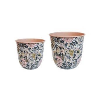 Maisie Vintage Pattern Blush Planter (Set of 2) - Metal - Pink