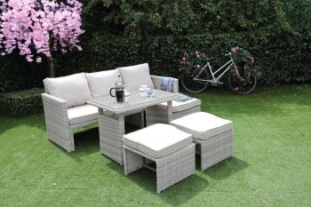Alicante 5Pc Corner Set - Weave Rattan - Outdoor Garden Furniture - Table & Chairs - White