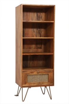 Nyack Cabinet with Drawer - Mango Wood/Iron - L40 x W50 x H137 cm - Light Brown with Natural Rattan - Assembly Required