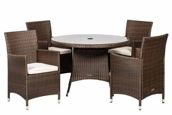 Nevada 4 Seater KD Round Dining Set - Synthetic Rattan - H90 x W64 x L61 cm - Mocha Brown