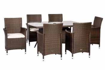 Nevada 6 Seater KD Rectangular Dining Set - Synthetic Rattan - H150 x W90 x L75 cm - Brown