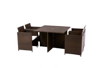 Nevada 4 Seater Cube Set - Steel/Synthetic Rattan - H75 x W114 x L114 cm - Brown