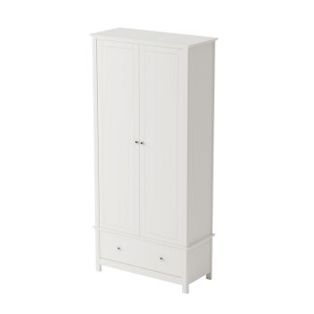 Wardrobe with 2 Doors and 1 Drawer - MDF - L55 x W90 x H189 cm - White - Flat Packed
