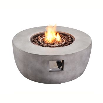  Outdoor Round Light Concrete Propane Gas Fire Pit - Stone Grey - 91 x 38 x 38 cm