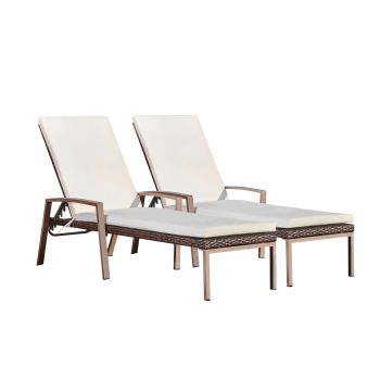  Patio Chaise Lounger Set of 2 with arm - Brown - 193 x 30 x 30 cm
