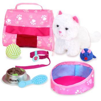 Sophia's 18" Doll White Kitten & Carrier Set - Pink/White - 23 x 23 x 10 cm