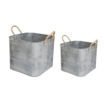 Outdoor Rope Handle Square Planter (Set of 2) - Galvanised