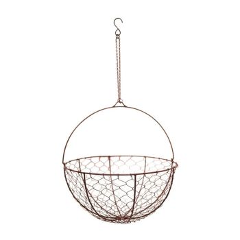 Outdoor Hanging Wired Netted Basket - Mild Steel - L40 x W40 x H40 cm - Bronze