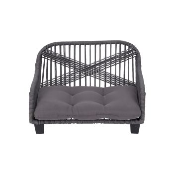  Rope Woven Pet Bed Settee with Cushion, Water Resistant - Dark grey/ Cream cushions - 53 x 32 x 32 cm