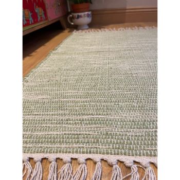 Hush Hand Loomed Soft Rug in Muted Colours - Cotton - L60 x W210 cm - Pale Green