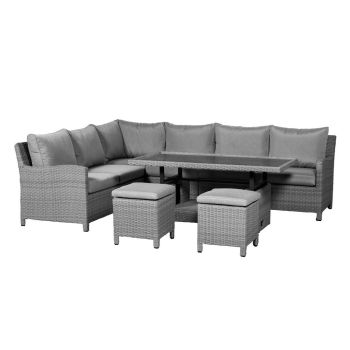 Paris 7 Pc Deluxe Modular Corner Dining Set - Synthetic Rattan - H68 x W80 x L150 cm - Grey