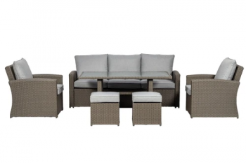 Paris 7 Seater 6 Pc Deluxe Sofa Dining Set - Synthetic Rattan - H82 x W183 x L81 cm - Grey