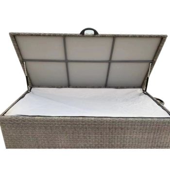 Paris Cushion Storage Box with Gas Lift Top & Inner Cover - Galvanized Steel/Rattan Weave - L76 x W161 x H93 cm - Grey