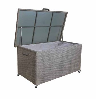 Paris Cushion Storage Box with Gas Lift Top & Inner Cover - Galvanized Steel/Rattan Weave - L76 x W161 x H93 cm - Grey