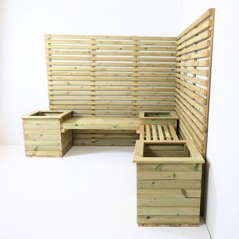 Corner Planter Bench with 2 Seat (6x5) Contemporary Fence Panels - L50 x W50 x H53 cm - Partially Assembled