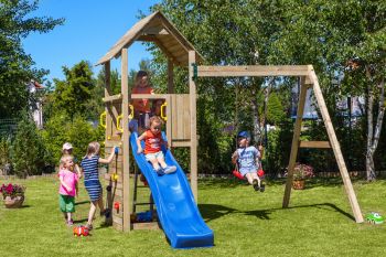 Carol Adventure Peaks Fortress 2 with Blue Slide - Outdoor Play Set - Pressure Treated Wood - L391 x W285 x H282 cm