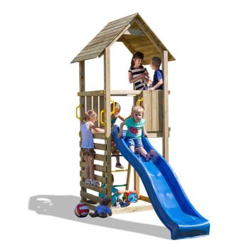 Carol Adventure Peaks Fortress 1 with Blue Slide - Outdoor Play Set - Pressure Treated Wood - L310 x W121 x H282 cm