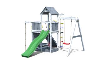 FLA FLI FLO Activer with Green Slide - Outdoor Play Set - Pressure Treated Wood - L285 x W396 x H272 cm - Grey/White
