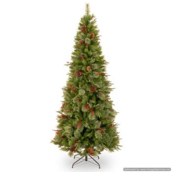 6 Feet Colonial Fir Slim Hinged Tree with 29 Red Berries and 29 Pine Cones