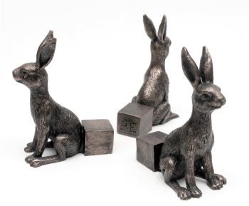 Small Bronze Sitting Hare Plant Pot Feet - Set of 3