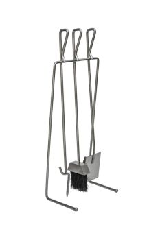 Linear Fireside Companion Set - Iron - L19 x W27 x H73 cm - Pewter