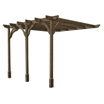 Wall Mounted Premium Pergola 3 Posts - Wood - L300 x W660 x H270 cm - Rustic Brown