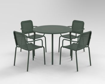 Porto 4 Seater Stacking Round Dining Set - Steel - Olive