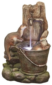 Playful Otters Water Feature inc. LEDs - Polyresin - L29.2 x W35.5 x H56.4 cm - Multicoloured