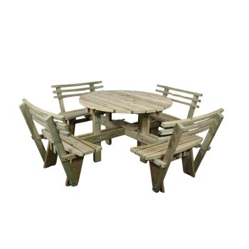 Westwood Round 8 Seat Picnic Table With Backrests - L205 X W205 X H80 cm - Partially Assembled