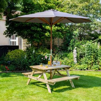 4ft Picnic Table with Grey Parasol