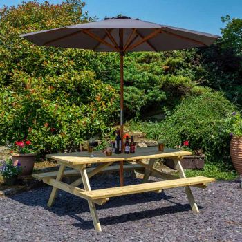 6ft Picnic Table with Grey Parasol
