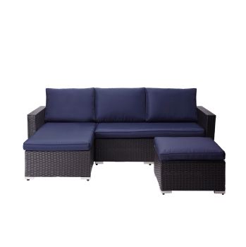  3 Piece Patio Sectional Sofa Set - Blue - 130 x 68 x 68 cm