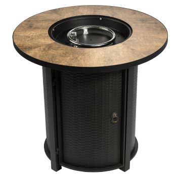  Round Steel Ceramic 30 Inch Propane Gas Fire Pit - Black/ Brown - 76 x 70 x 70 cm