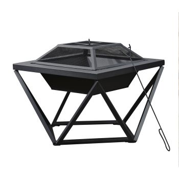  Outdoor 24" Wood Burning Fire Pit with Decorative Geometric Base - Grey/Black - 60 x 52 x 52 cm