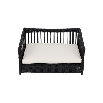  Wicker Pet Rattan Bed Sofa with washable cushions, Water Resistant - Espresso/ Cream cushions - 66 x 35 x 35 cm