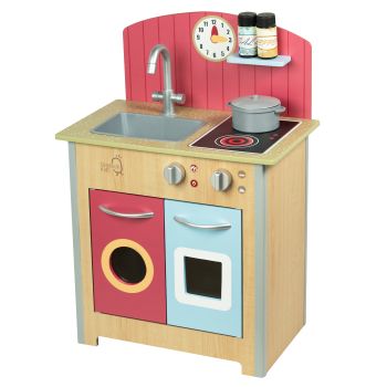  Little Chef Porto Classic Play Kitchen - Wood/Red - 48 x 31 x 69 cm