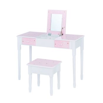 Fashion Twinkle Star Prints Kate Play Vanity with Storage - L88 x W40 x H66 cm - Pink/White