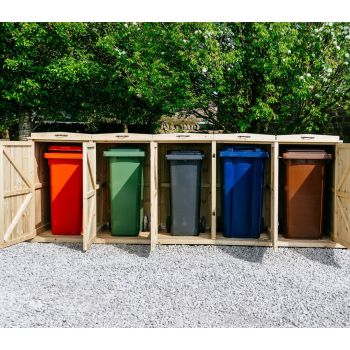 Chatburn Quintet Wheelie Bin Store - Timber - L80.4 x W308.5 x H120 cm - Fits 1 x 180L or 1 x 240L & 4 x 140L Wheelie Bins