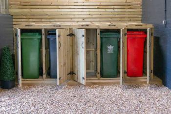 Chatburn Quintet Wheelie Bin Store - Timber - L80.4 x W308.5 x H120 cm - Fits 1 x 180L or 1 x 240L & 4 x 140L Wheelie Bins