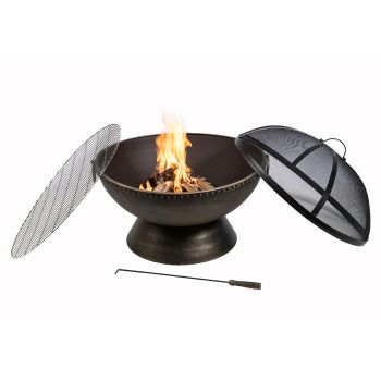  Round Steel 29 Inches Wood Burning Fire Pit - Bronze - 76 x 70 x 70 cm