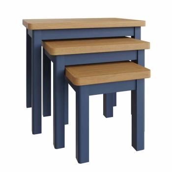 Nest of 3 Tables - Pine/MDF - L60 x W38 x H50 cm - Blue/Light Oak