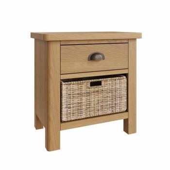 1 Drawer 1 Basket Unit - Pine/Plywood/MDF - L50 x W30 x H50 cm - Rustic Oak /Wicker