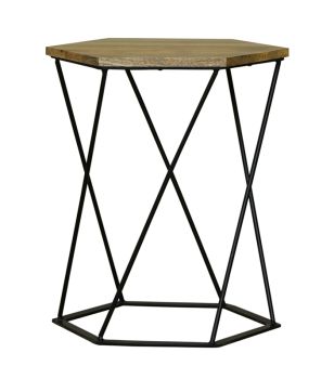 Ravi Hexagnol Lamp Table with Iron base - Mango Wood/Iron - L41 x W36 x H48 cm - Mango Light Finish