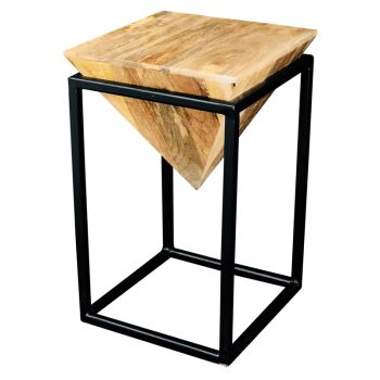 Ravi Iron Base Solild Wood Large Diamond Stool - L35 x W35 x H59 cm - Mango Light Finish