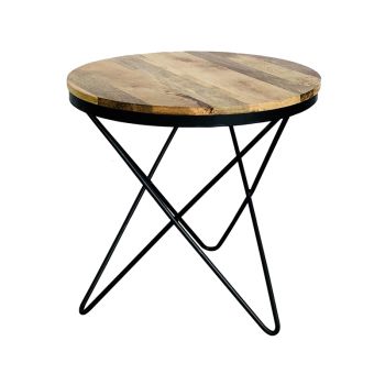 Ravi Star Leg Round Side Table - Mango Wood/Iron - L51 x W51 x H50 cm - Mango Light Finish