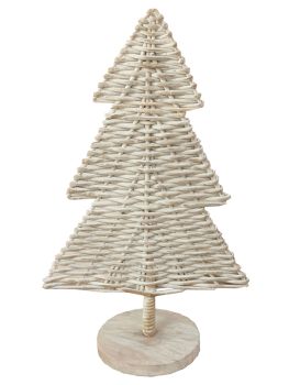 Christmas Decorative Tree - Rattan/Wicker - L20 x W41 x H60 cm - White Wash
