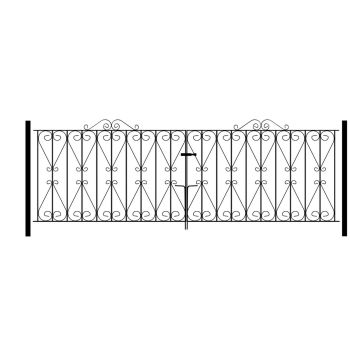 Regent Scroll Double Driveway Gate - Solid Steel - Fits Gap of 2743 mm x 914 mm High - Electro Galvanised/Black Powder Coated