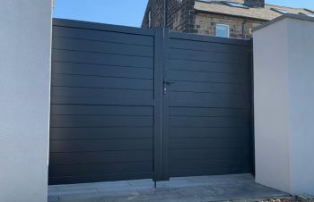 Double Swing Gate 3500x2000mm Grey - Horizontal Solid Infill and Flat Top